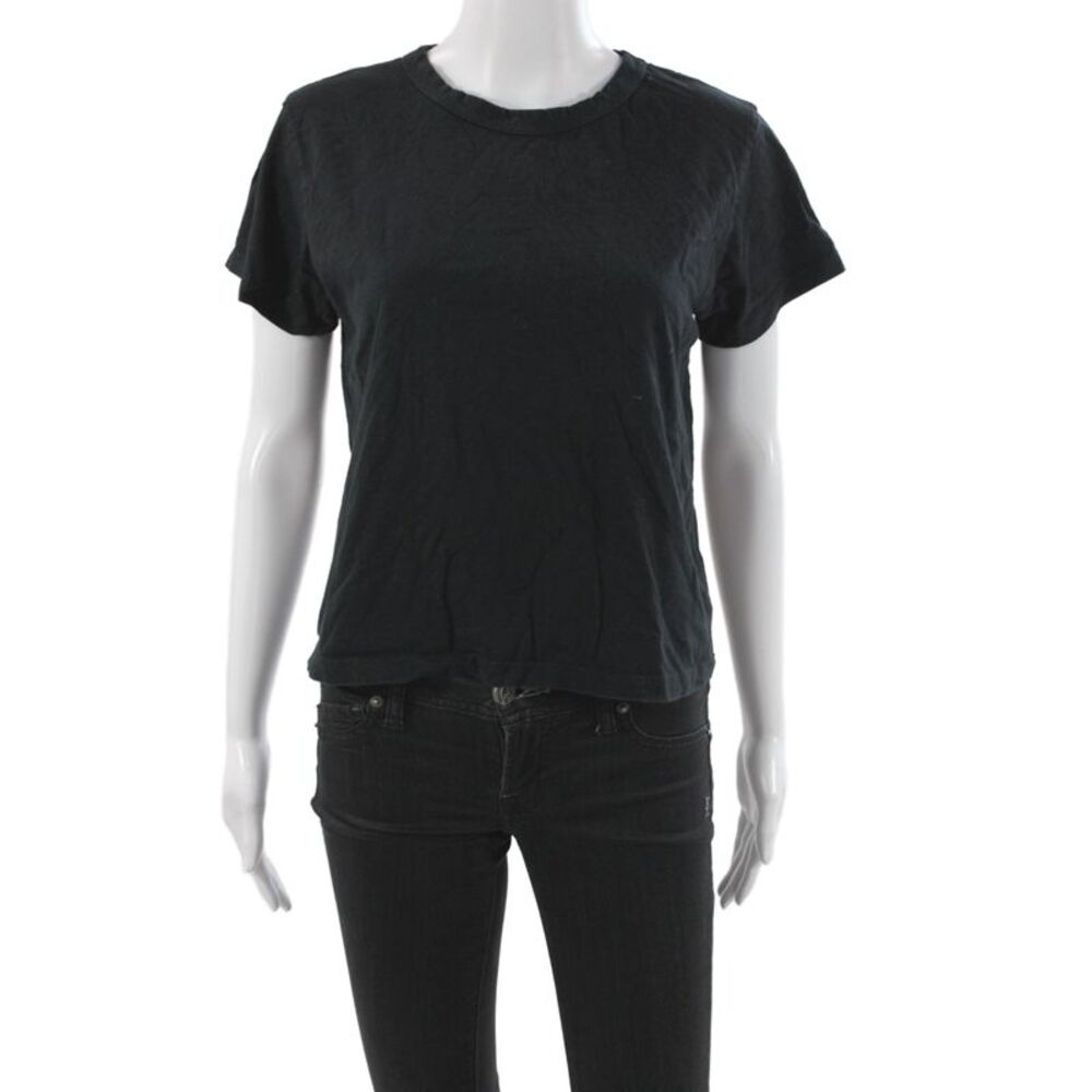 Leset Womens Basic Black Cotton Crew Neck Short Sleeve T-Shirt Size M